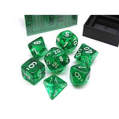 CSX23075 1 translucent green white polyhedral 7 die set