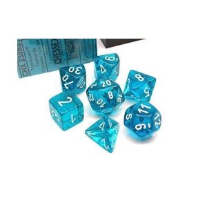 Translucent Polyhedral Teal/White 7-Die Set