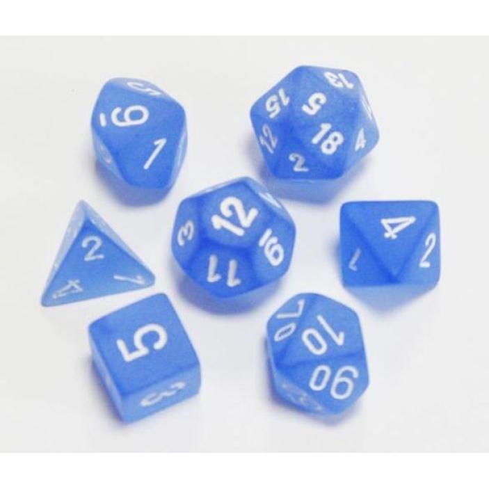 Frosted Blue/White Polyhedral 7-Die Set