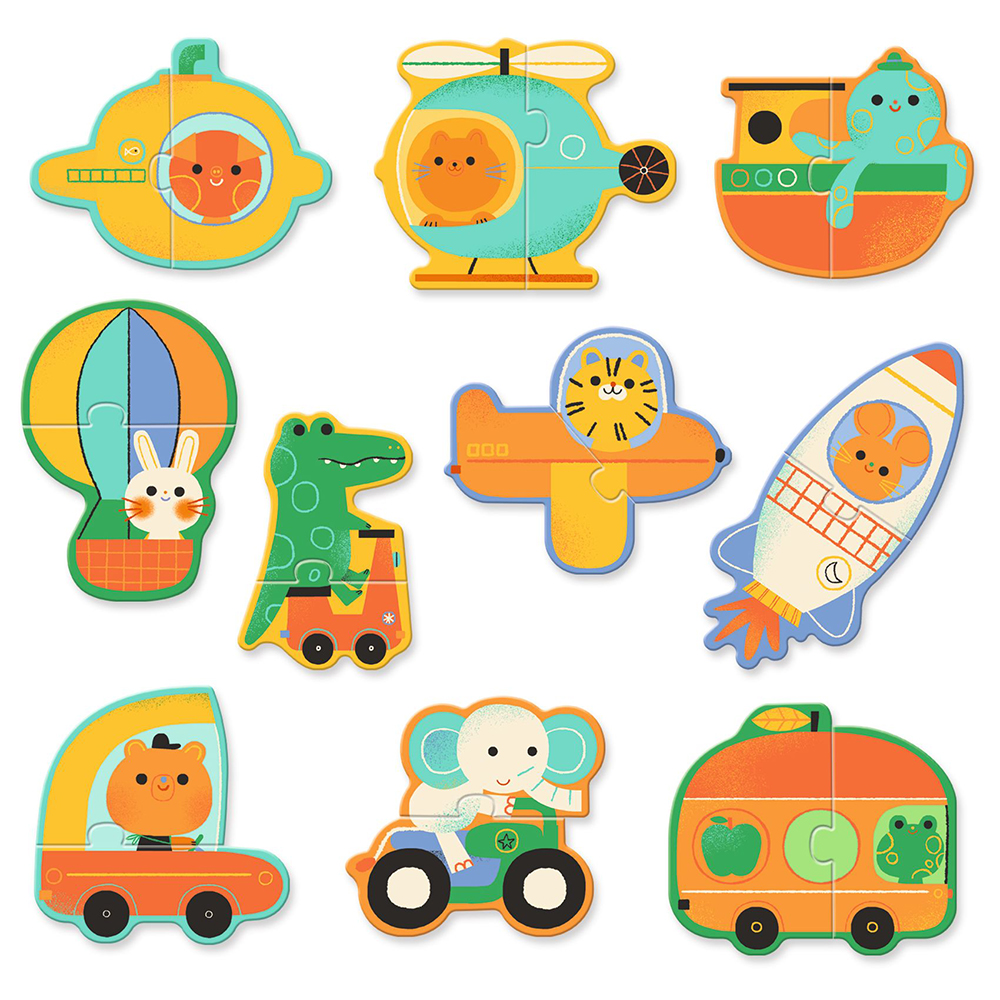 Djeco 10 παζλ με 2 κομμάτια “Οχήματα και μεταφορικά μέσα”