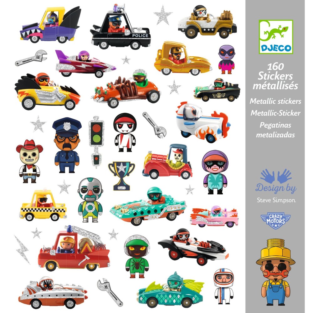 Djeco Σετ 160 στίκερς “Crazy Motors” με μεταλλικό εφέ Djeco Σετ 160 στίκερς “Crazy Motors” με μεταλλικό εφέ